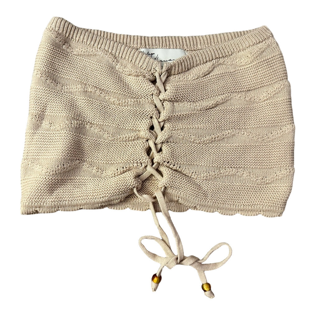 NEW VINTAGE HAVANA BEIGE STRAPLESS CROP TOP WITH CRISS CROSS TIE DETAIL